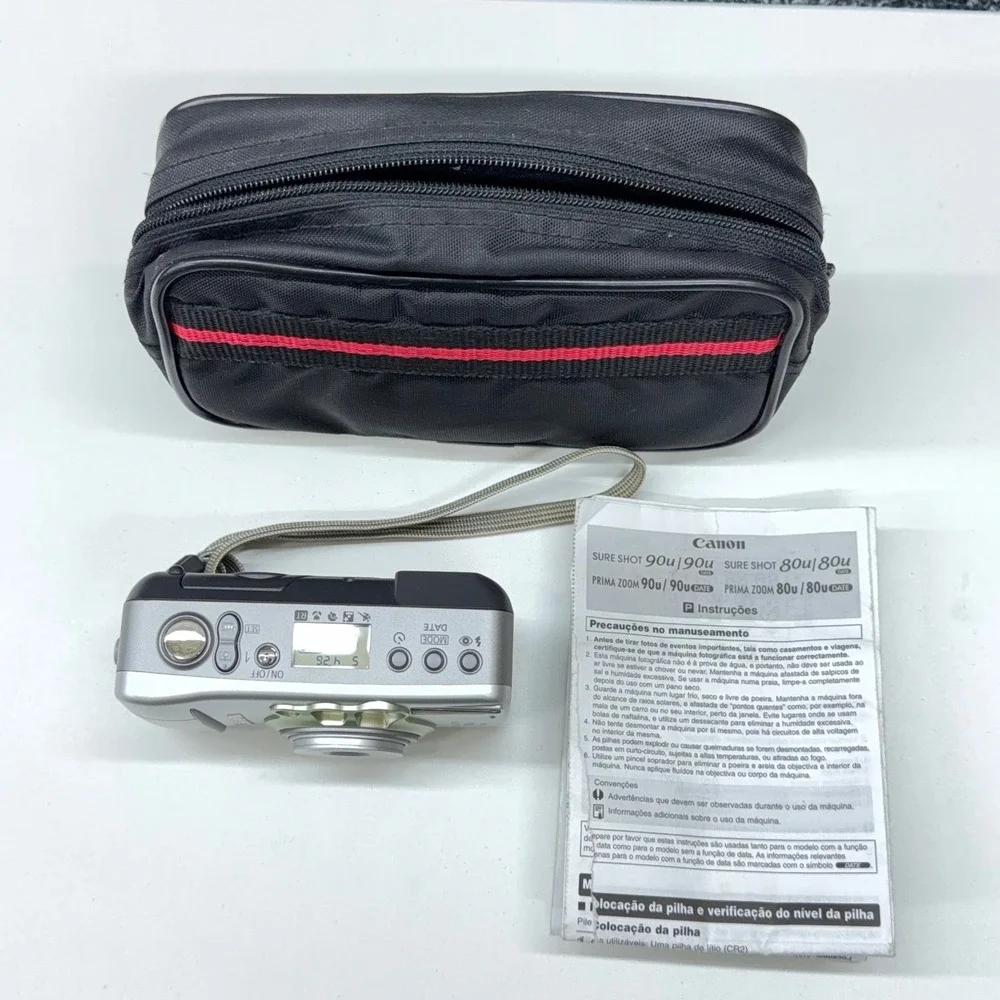 Canon Sure Shot 90u Date 35mm Film Camera 38-90mm Zoom Lens Silver with Case
